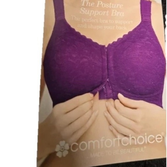 NEW Comfort Choice Posture Support Bra Black Lace Front Closure 46D 27-1105-9 - Picture 4 of 10